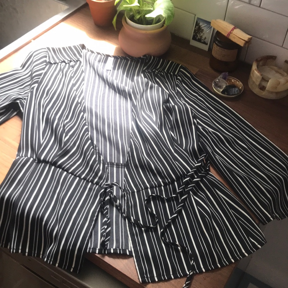 Exhilaration Black + white pinstripe blouse
